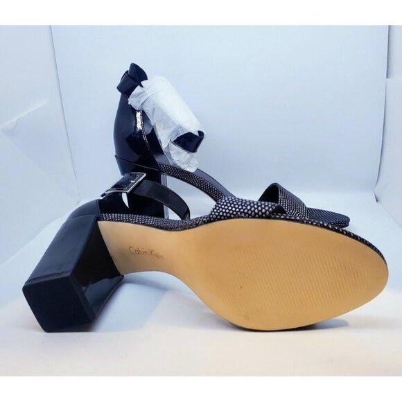 Calvin Klein Caliana Lizard Pattern w/Patent Leather Block Heel Sandals 10M - Picture 7 of 8